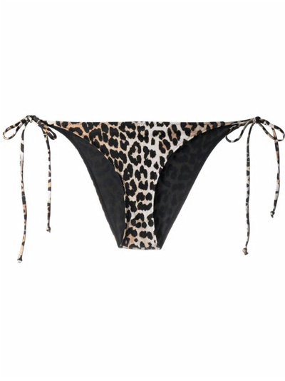 Ganni Leopard-print Side-tie Bikini Briefs In Multicolour