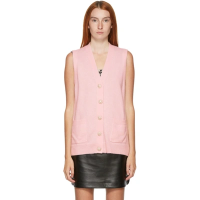 Ganni Crystal-button Sleeveless Cashmere Cardigan In Cherry Blossom