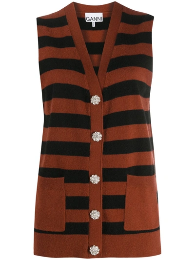 Ganni Crystal-button Cashmere Sleeveless Sweater In Mixed