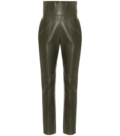 Alexandre Vauthier High-rise Slim Leather Pants In Green