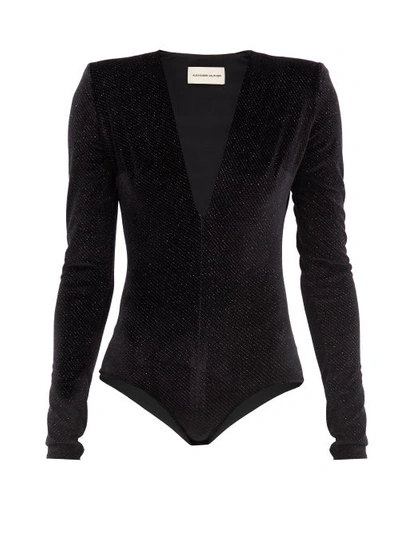 Alexandre Vauthier Plunge-neck Glitter-velvet Bodysuit In Black