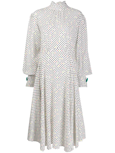 Christopher Kane White Gathered Polka Dot Midi Dress