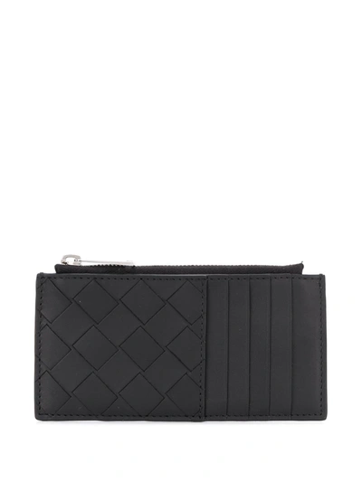 Bottega Veneta Intrecciato Zipped Leather Cardholder In Black