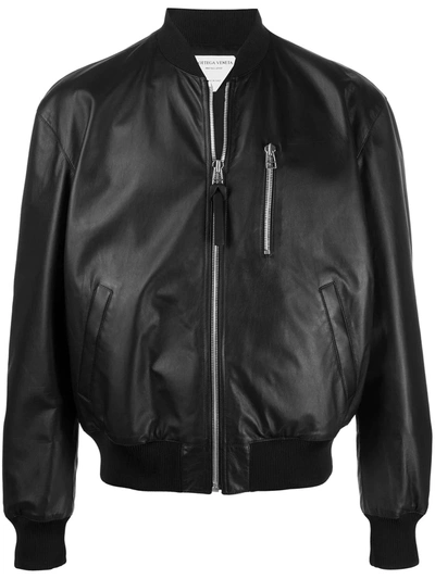Bottega Veneta Zipped Matte-leather Bomber Jacket In Black