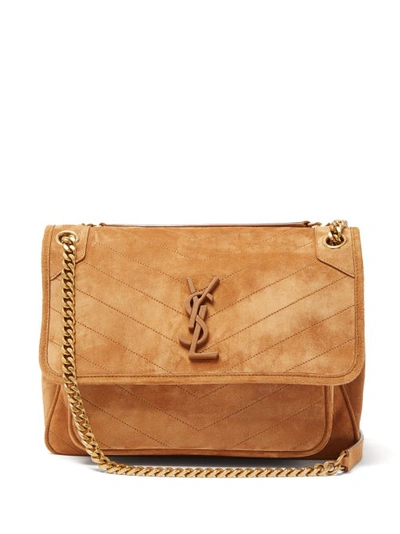 Saint Laurent Niki Medium Ysl-logo Quilted-suede Shoulder Bag In Brown