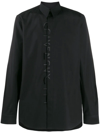 Givenchy Cotton Shirt W/split Embroidered Logo In Black