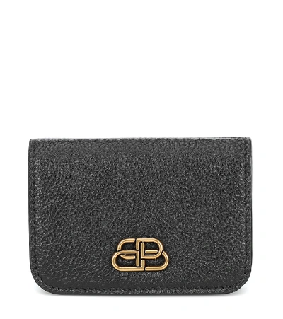 Balenciaga Bb Grained Leather Compact Wallet In Black