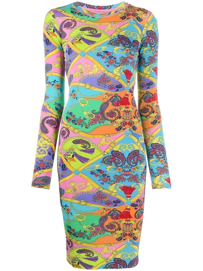 Versace Jeans Couture Printed Stretch Jersey Dress In Rose Wild Orchard