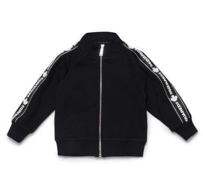 Dsquared2 Kids' Zip Jacket With Logo Taped Sleeves In Black