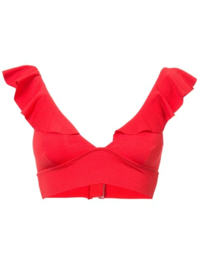 Duskii Button-embellished Bandeau Bikini Top In Red