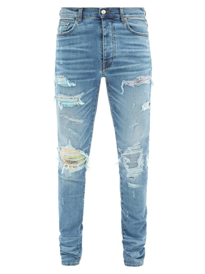 Amiri Skinny-fit Distressed Panelled Stretch-denim Jeans In Blue