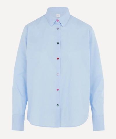 Paul Smith Floral Button Cotton Shirt In Blue