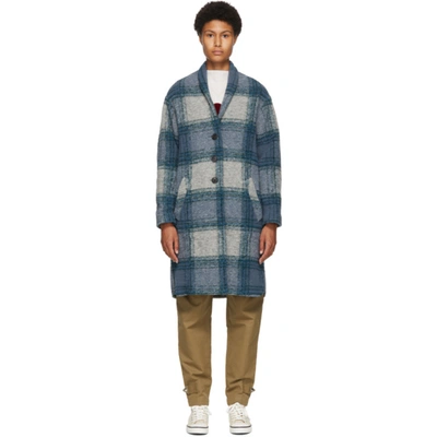 Isabel Marant Étoile Women's Elayo Long Plaid Wool-blend Coat In Greyish Blue