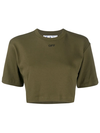 Off-white Army Green Cropped Stretch-cotton T-shirt