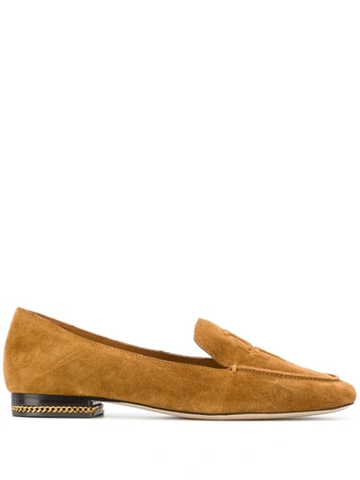 Tory Burch Ruby Embossed Logo Suede Loafers In Ambra