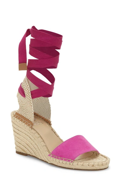 Vince Camuto Levernta Platform Ankle-tie Espadrille Wedge Sandals Women's Shoes In Fire Ball Fuchsia Suede