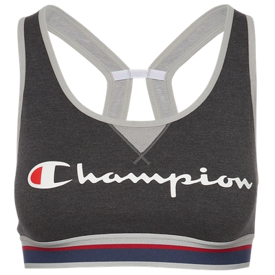 Champion Women's Authentic Logo-print Cutout Racerback Medium-support Sports Bra In Oxford Heather Grey