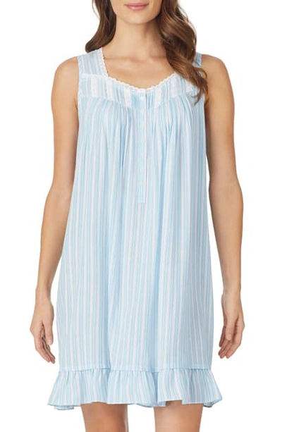 Eileen West Eyelet Trim Stripe Chemise In White/peri/aqua Yarndye Stripe