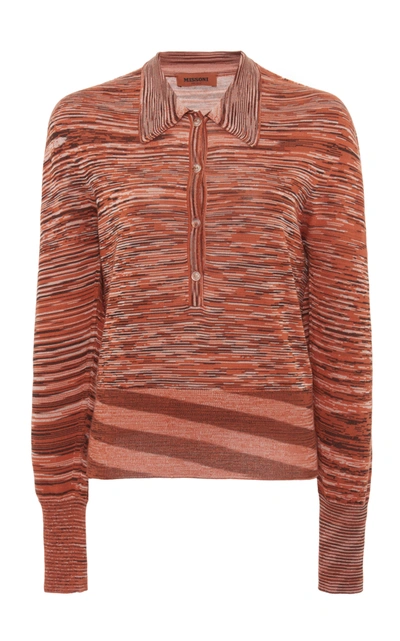 Missoni Striped Ribbed Knit Polo Top In Multi