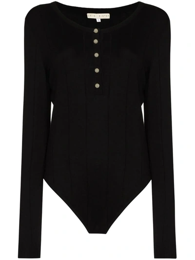 Usisi Sister Fine-knit Buttoned Bodysuit In Black