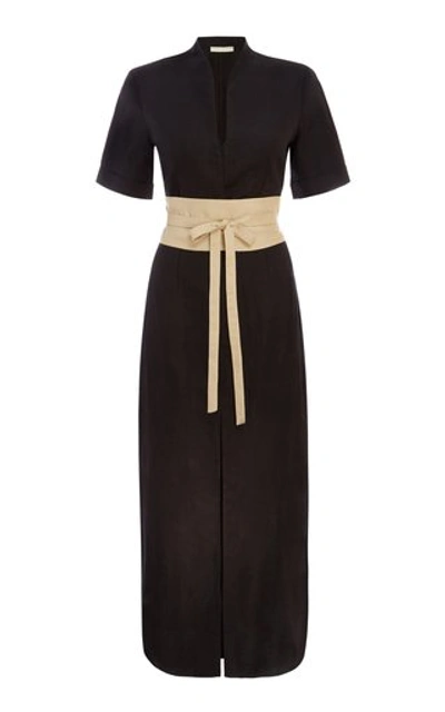 Usisi Sister Tosca Belted Linen-blend Dress In Black