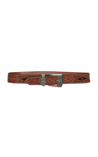 Etro Studded Printed Leather Belt In Brown
