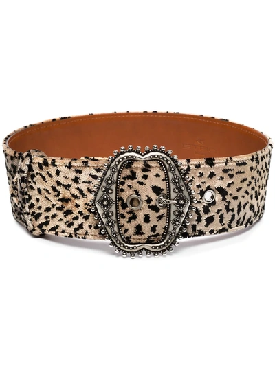 Etro Brown Leopard Print Waist Belt In Beige