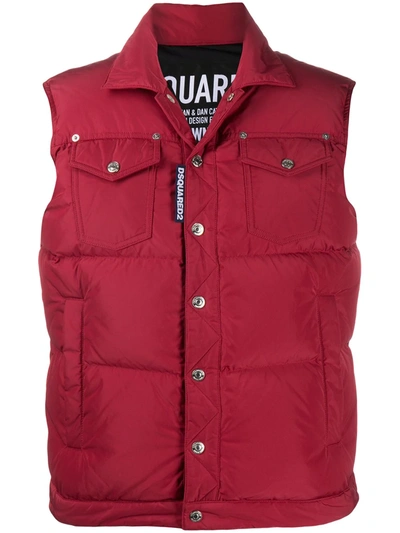 Dsquared2 Logo Patch Padded Gilet In Rosso