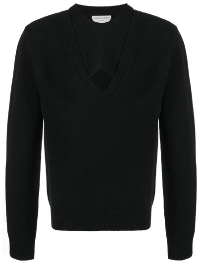 Bottega Veneta Ribbed-trim Wool-blend Jumper In Black