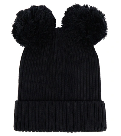 Mini Rodini Kids' Double Pompom Beanie In Black