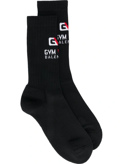 Balenciaga Logo Gym Intarsia Stretch Cotton Socks In Black
