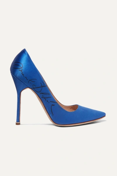 Vetements + Manolo Blahnik Printed Satin Pumps In Bright Blue