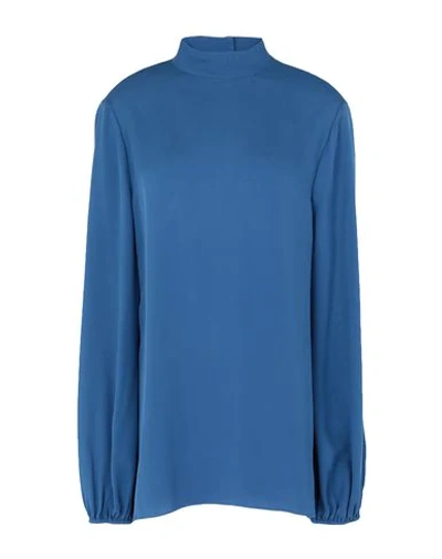 Theory Silk Crepe De Chine Blouse In Blue