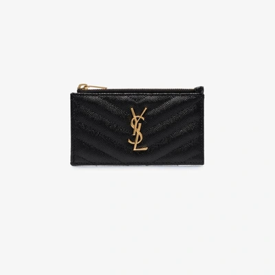 Saint Laurent Monogram Logo Plaque Wallet In Black