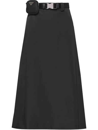 Prada Black Gabardine Belted Midi Skirt