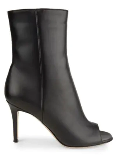 Gianvito Rossi Women's Peep-toe Leather Booties In Black