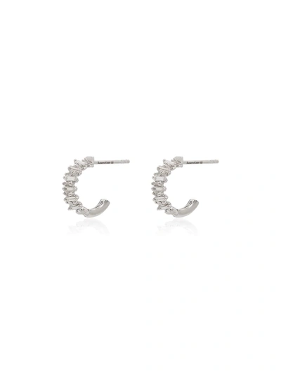 Suzanne Kalan 18k White Gold Shimmer Diamond Hoop Earrings In Metallic