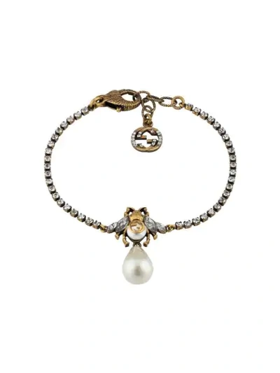 Gucci Gg Bee Imitation Pearl Bracelet In Gold