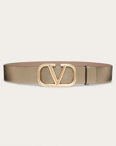 Valentino Garavani Vlogo Signature Belt In Metallic Lambskin Nappa 40mm In Stone