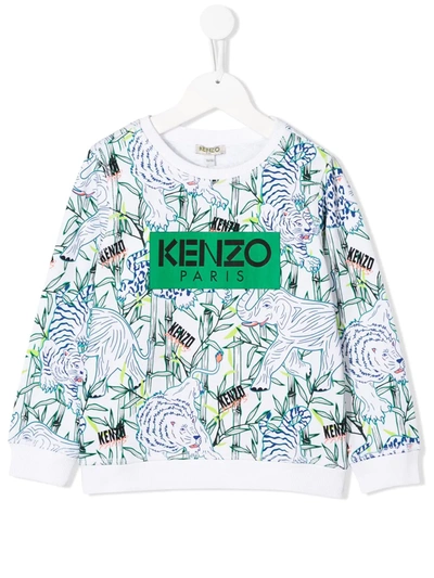 Kenzo Kids' All Over Print Cotton Sweatshirt In White
