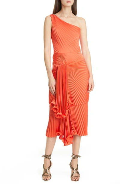 Flor Et.al Flor Et. Al Cowper One Shoulder Ruffled Dress In Orange