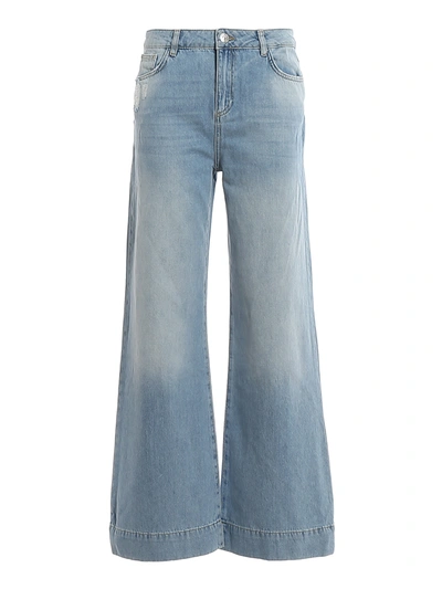 Twinset Distressed Wide-leg Jeans In Light Wash