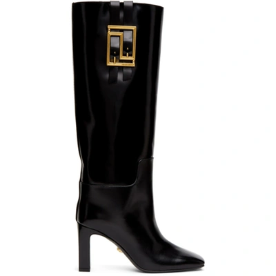 Versace 85mm Brushed Leather Tall Boots In D41oh Black