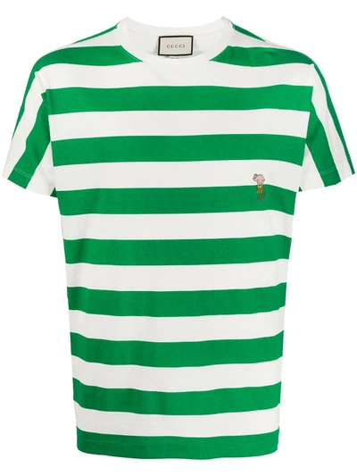 Gucci Logo Detail Striped Cotton T-shirt In Green