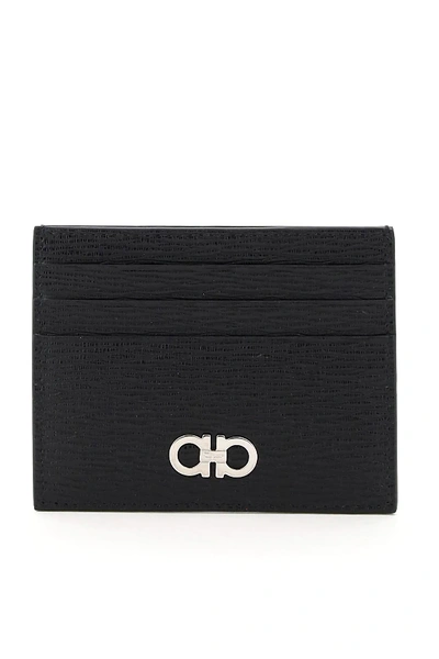 Ferragamo Gancini Card Holder In Black,blue