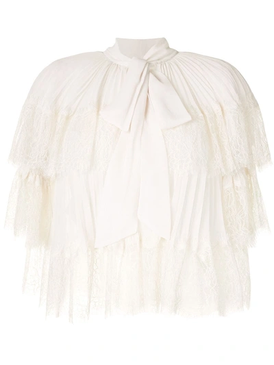 Self-portrait Tiered Pussy-bow Blouse In White