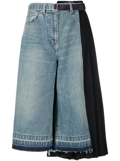 Sacai Cropped Wide-leg Jeans In Blue