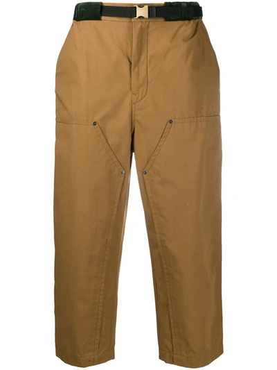 Sacai Cropped Straight-leg Trousers In Brown