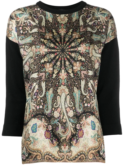 Etro Paisley Print Contrast-sleeve Jumper In Black