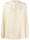 Stella Mccartney Silk Collarless Shirt In Beige